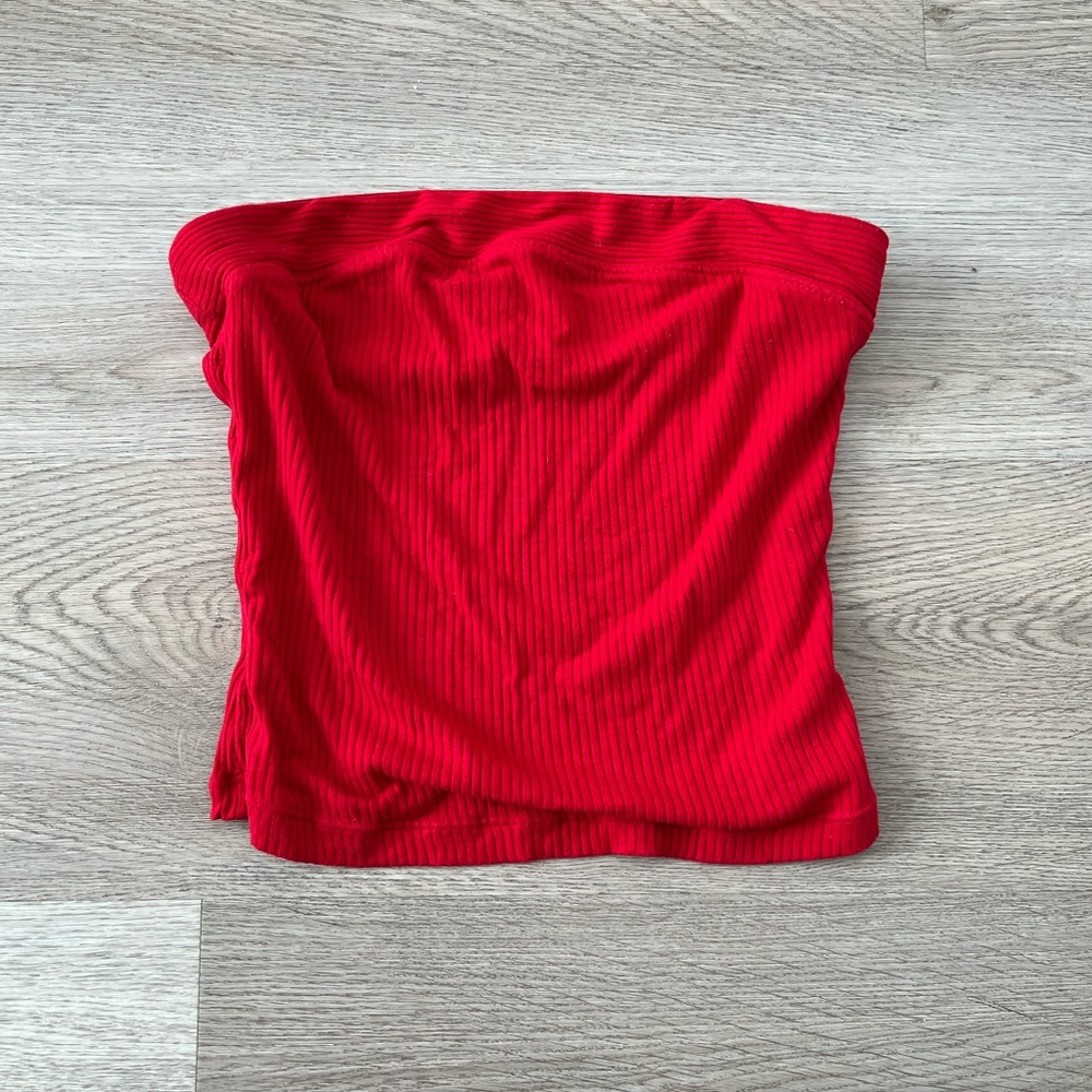 Free People Red Ribbed Tube Top